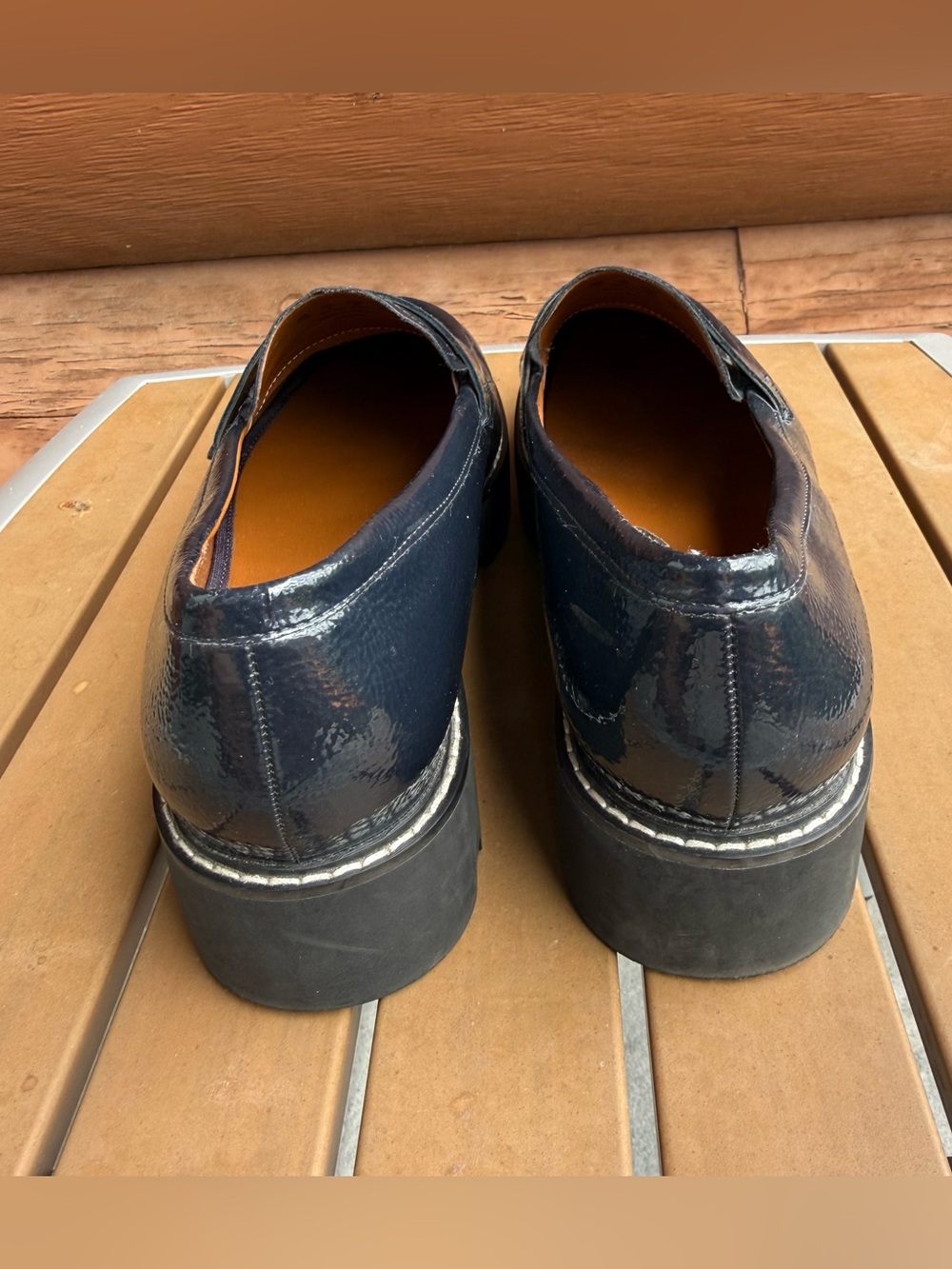 Franco Sarto Navy Patent Chunky Lug Sole Penny Loafers Women’s 11W - Picture 6 of 8